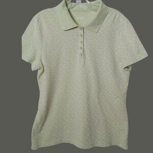 Basic Editions Womens Light Green Floral Polo Shirt Size Large